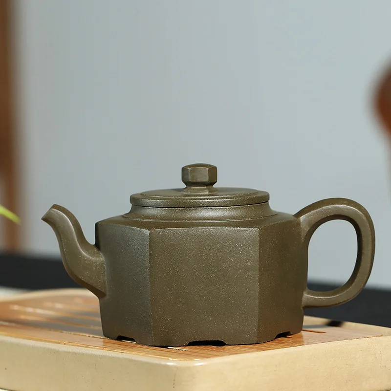 

Teapot Quality Goods Famous Full Manual Raw Ore Green Mud Green Beans Mud Six Square Teapot Kungfu Online Teapot Tea Set