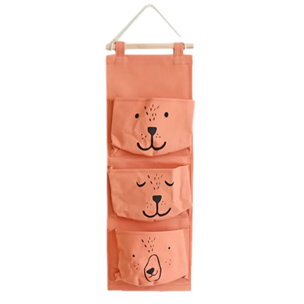 Настенная подвесная сумка для хранения, 3 кармана, ткань, лен, настенный шкаф, шкаф, подвесная сумка, настенный мешочек, органайзер для игрушек - Цвет: Orange