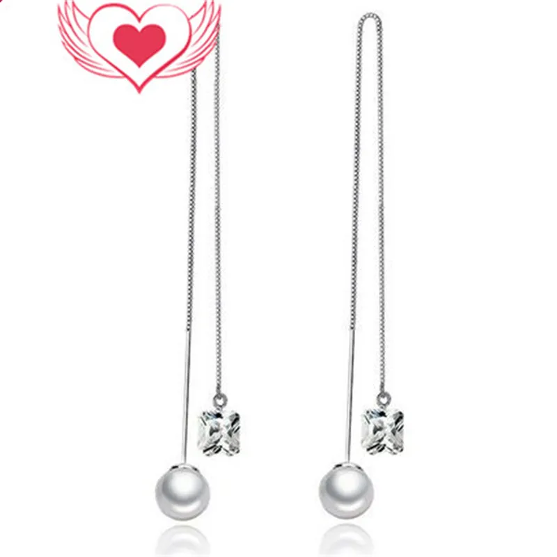 

925 sterling silver Stud earrings Long ears line Pearl white stone Women's fashion jewelry wholesale