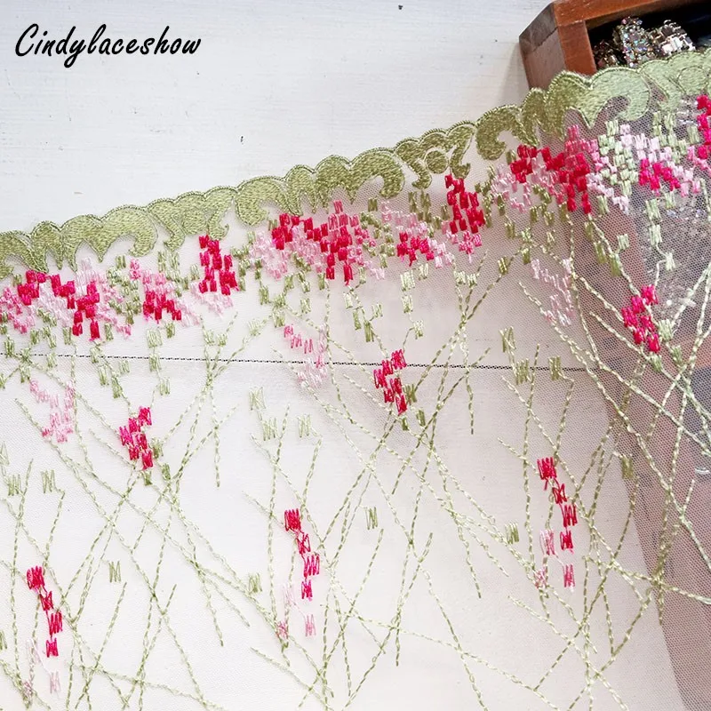 

Cindylaceshow 1Yard 23ccm Width Embroided Flower Lace Fabrics Embroidery Lace Trims Mesh Tulle Sewing Applique Dress Decorations