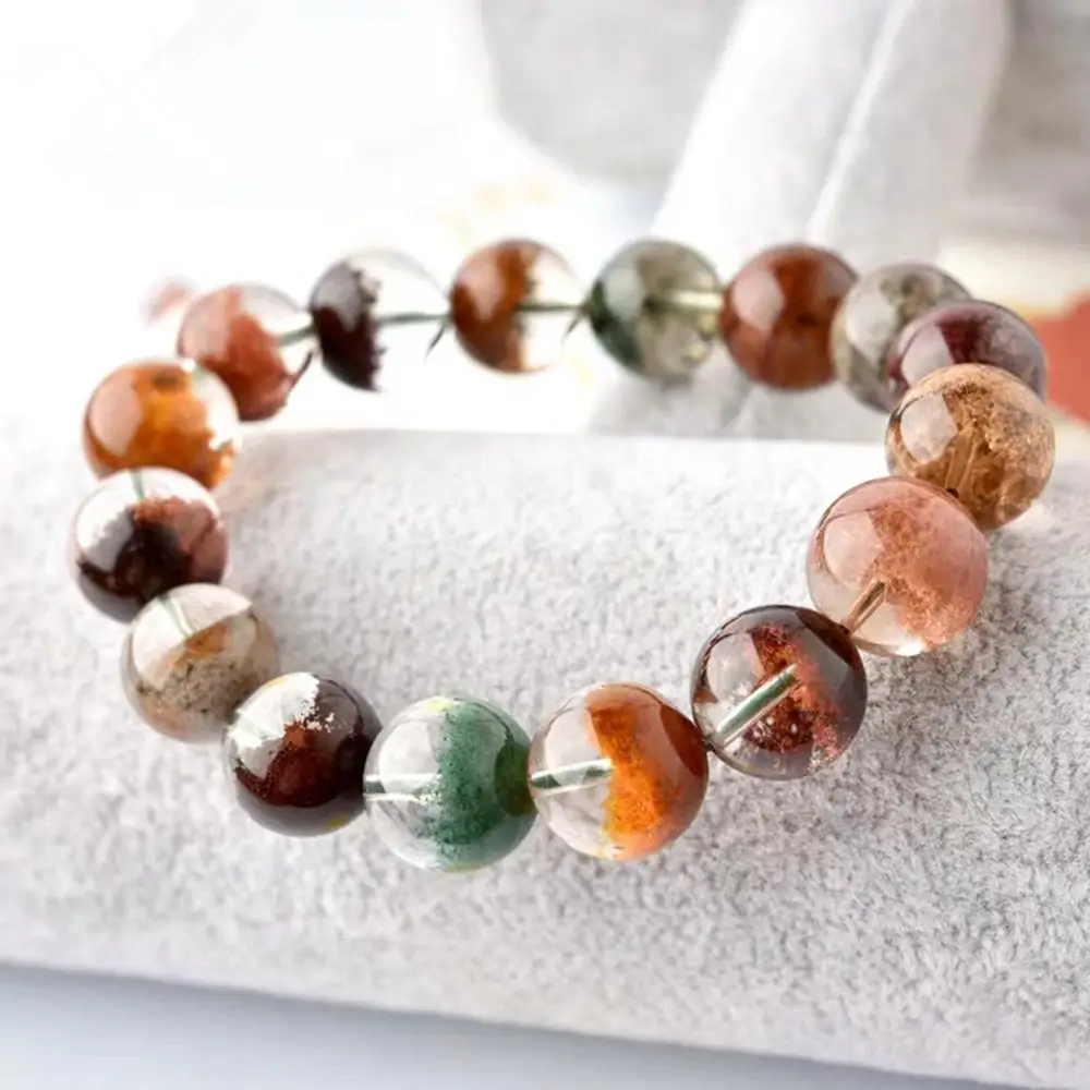 

Genuine Natural Colorful Phantom Quartz Crystal Woman Man Round Beads Bracelets AAAAA 7mm 8mm 9mm 10mm 11mm 12mm 13mm AAAAA