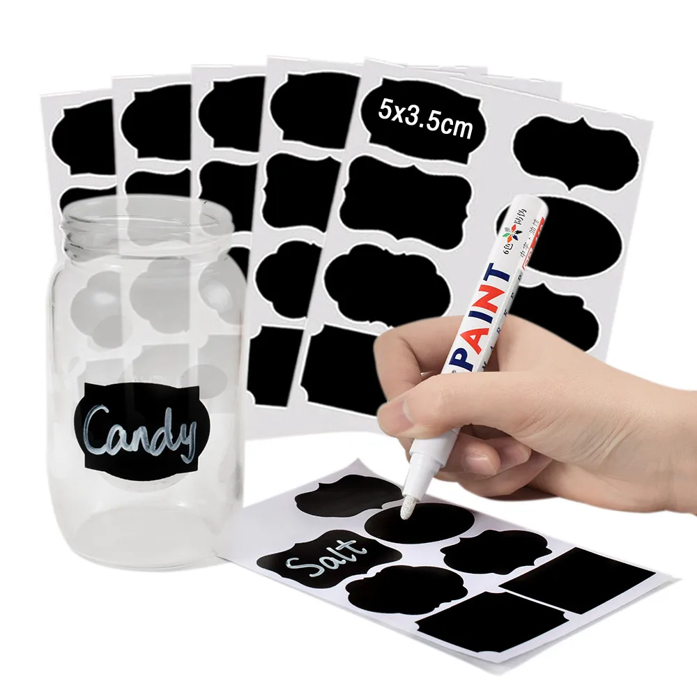 48pcs Kitchen Jar Stickers Label Stickers Storage Organizer Bottles Labels Blackboard Spice Labels Sticker Chalkboard Tags Decal