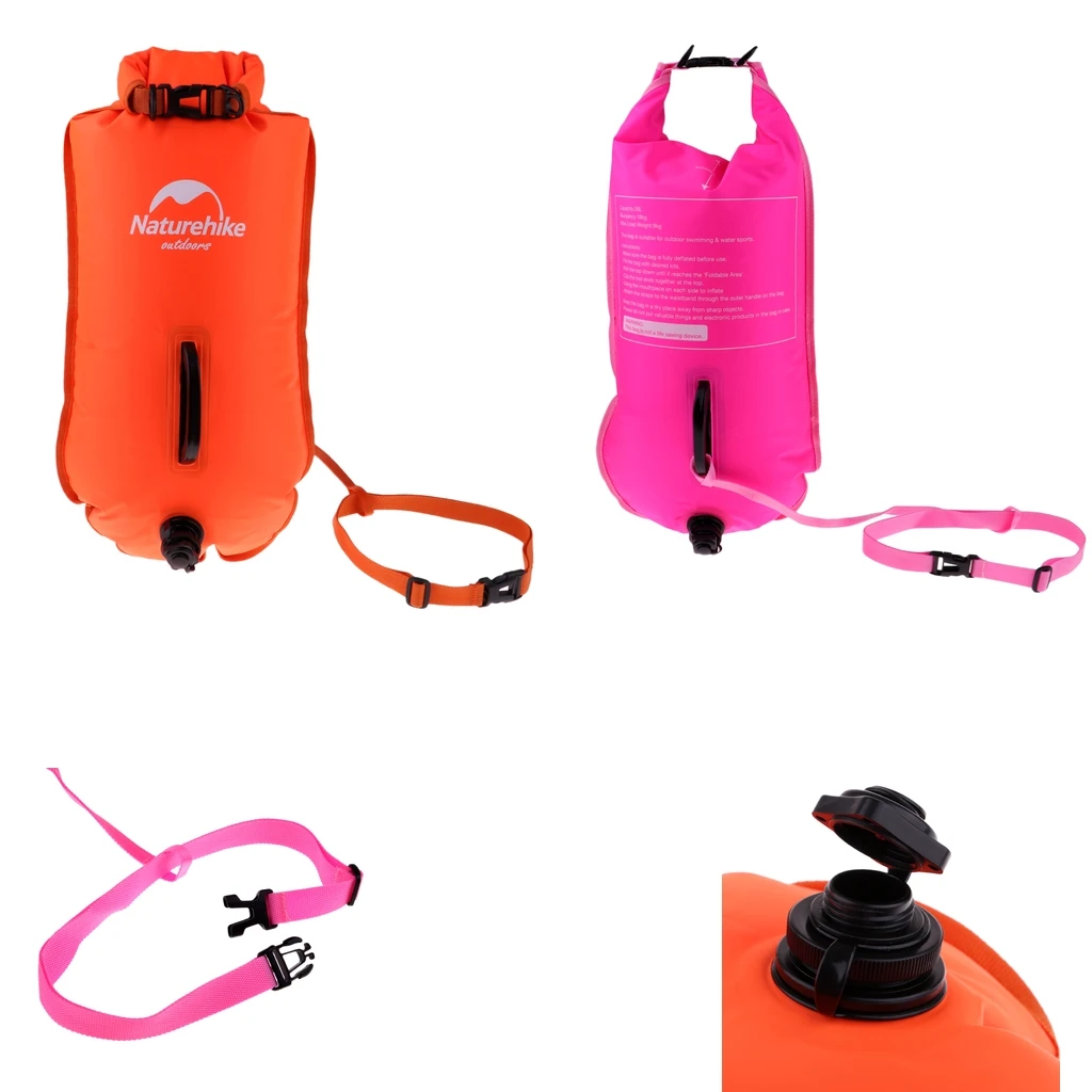 High Visibility Waterproof Inflatable Safety Swim Buoy Tow Float Dry Bag Waist Belt for Open Water Swimming SUP Kayak Canoe Surf
