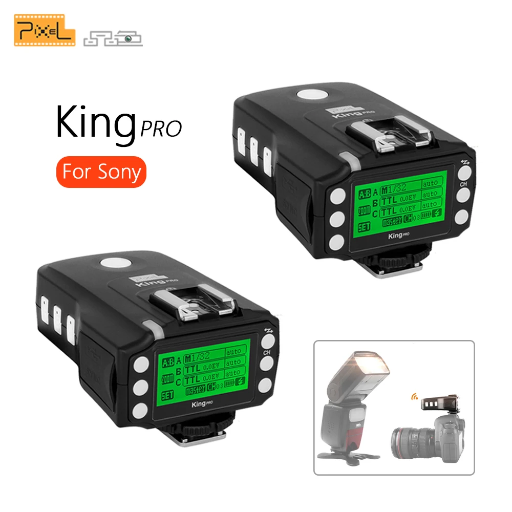 PIXEL KING PRO для Sony A7 A7R A7RII A6300 A65 A77II RX10III MI Shoe Camera TTL HSS 1/8000S LCD Flash Trigger передатчик x2шт |
