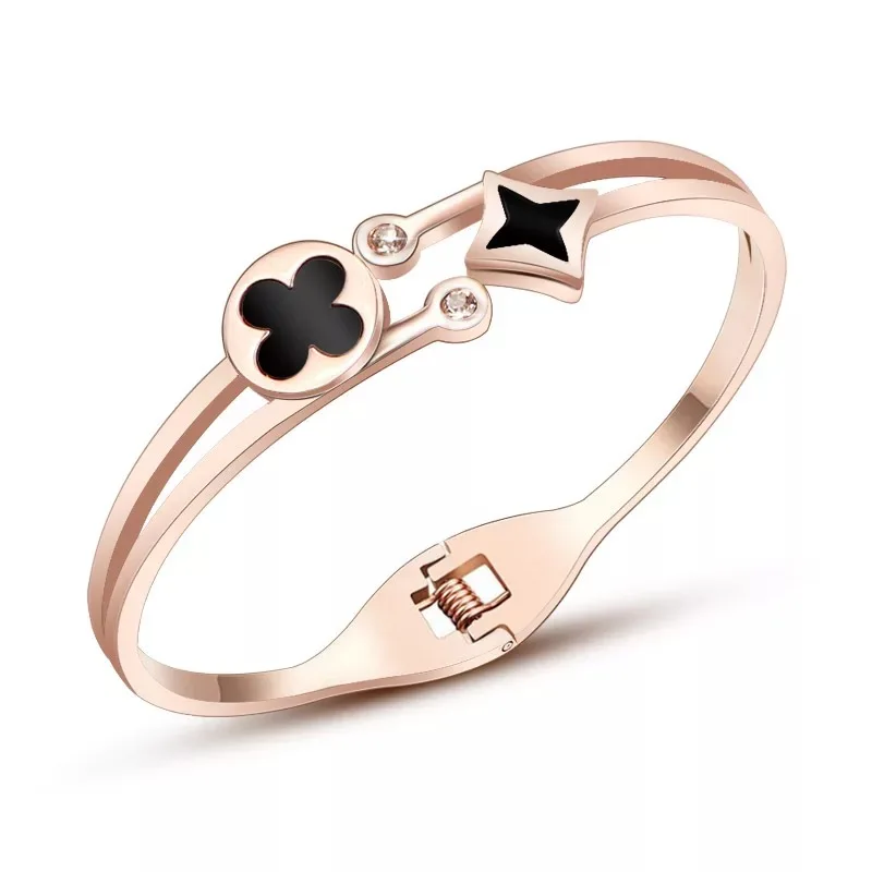 

Classic Leaf Fourleaf Stainless Steel Bracelet for Women Rose Gold Inlay Hollow Fashion Women's Wear Brand 2019