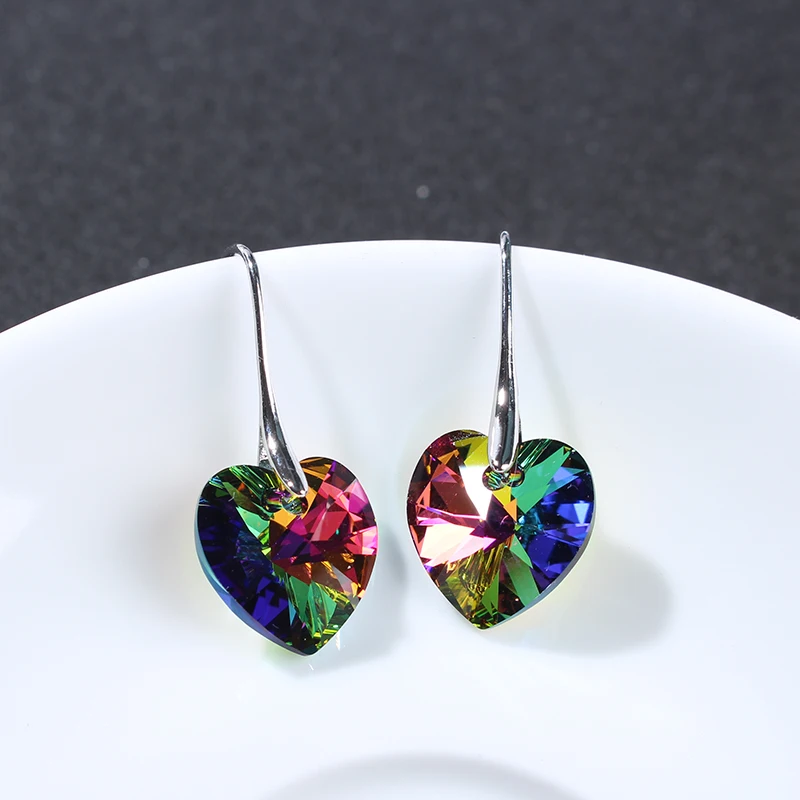 Серьги подвески BeBella crystal heart с кристаллами Swarovski модные ювелирные изделия для