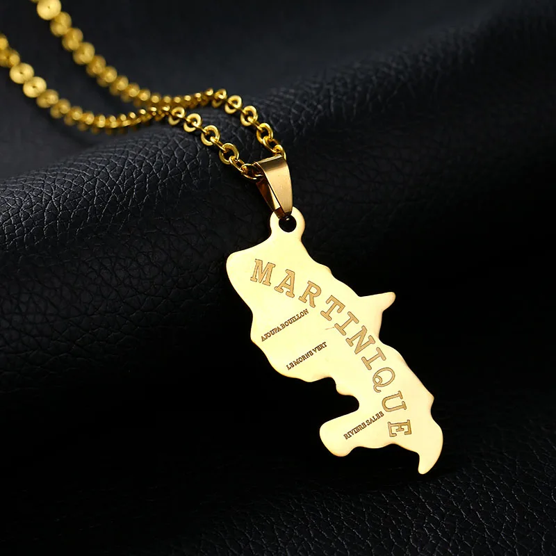 

SONYA Gold Color Map of Martinique Pendant Necklaces For Women Men Maps Jewelry Gifts