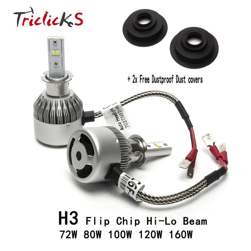 

Triclicks Pair H3 6000K Hi-Lo Flip Chip LED Car Headlights Frog Light Universal Auto Headlight Bulb+Free 2x Dustproof Dust Cover