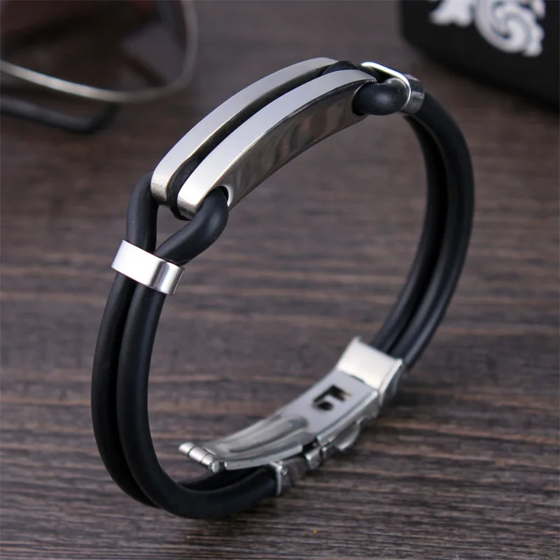 Bracelet Jewelry Women Men Polishing Stainless Steel Arc rhombus Thick Clamp Metal Silicone Bangles