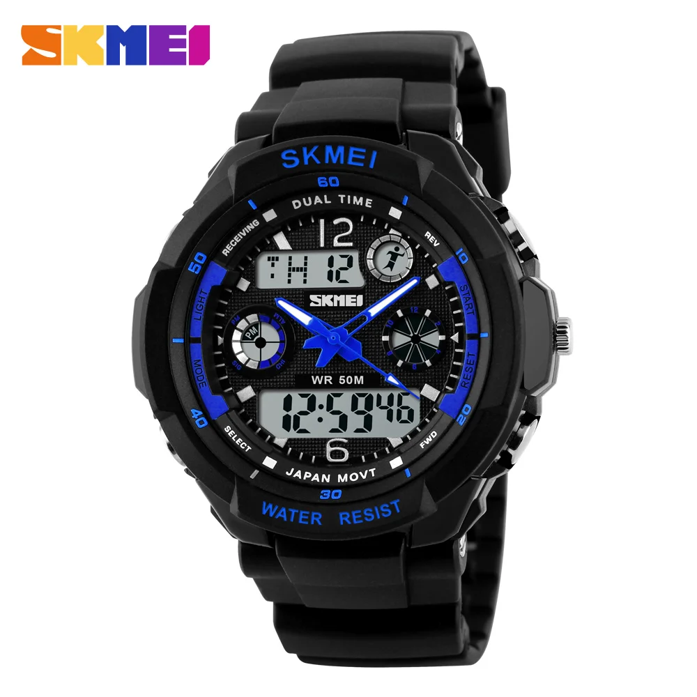 SKMEI люксовый бренд Мужские Военные Спортивные часы цифровой светодиодный кварцевые наручные часы для улицы повседневные часы relogio masculino - Цвет: Blue