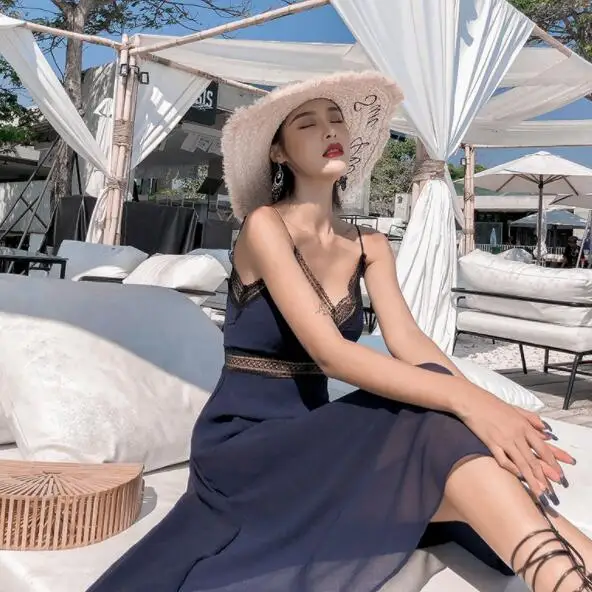 

Sleeveless Spaghetti Strap Sexy Holiday Summer Dresses Women 2019 New Soft Long Elegant Dress DV421