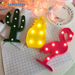 3D Фламинго светодиодный настольный ночник Marquee знак кактус ананас батарея Luminaria Ночная настольная лампа для детей подарок для детей