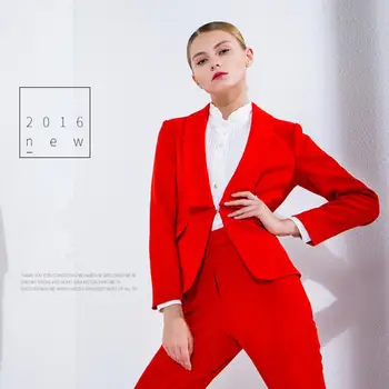 

Custom Made Red Work Bussiness Formal Elegant Women Suit Set Blazers Pants Office Suits Ladies Pants Suits Trouser Suits