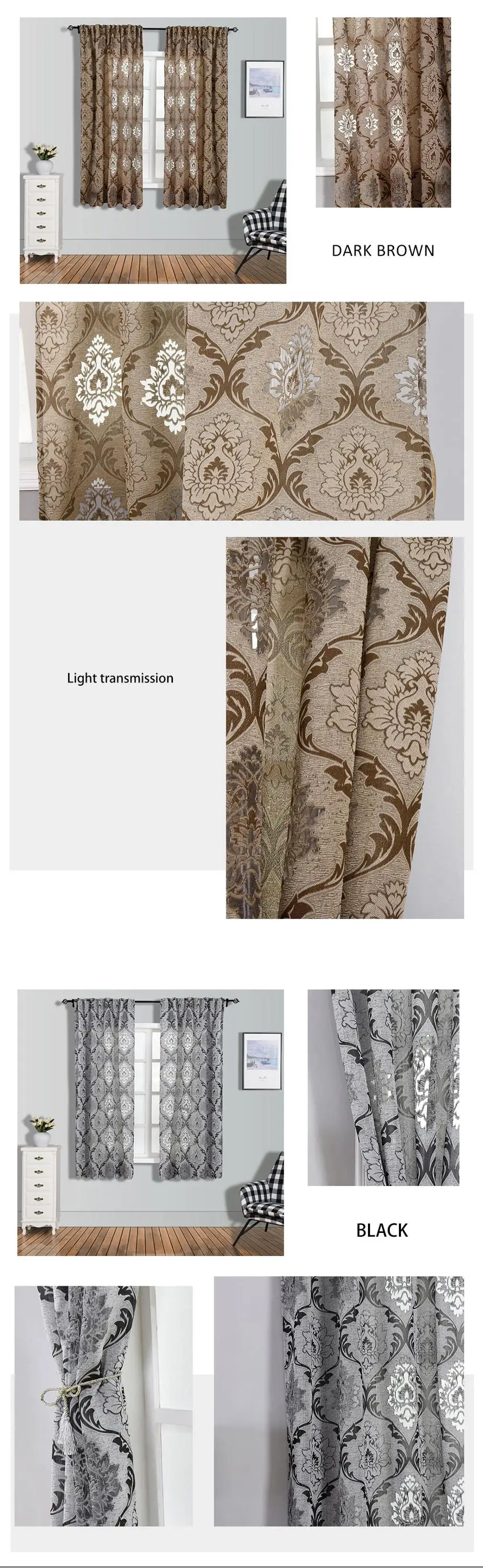 Smt587LOZUJOJU Short semi shade European drops floral jacquard design curtains for living room bedroom windows thick fabric thread