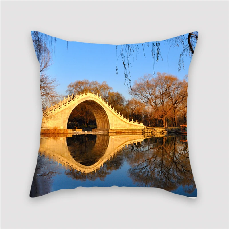 

Fuwatacchi Sail Boat Rivers Bridge Cushion Covers Decorative Beach Sunshine Pillows Cover for Car Home Chair Pliiowcases 45*45cm