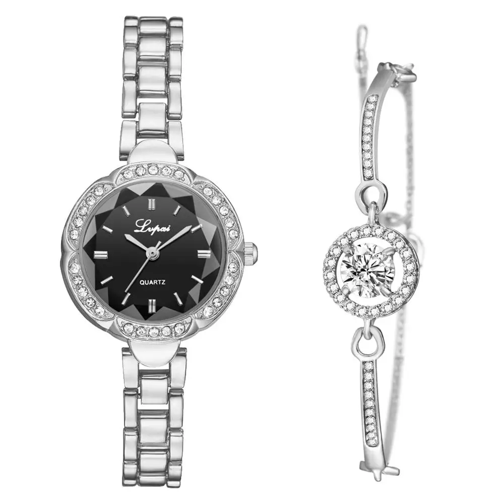 Luxury 2 PCS Set Watch Women Silver Rhinestone Bracelet Watch Jewelry Ladies Female Hour Casual Quartz Wristwatches Dropshipping 