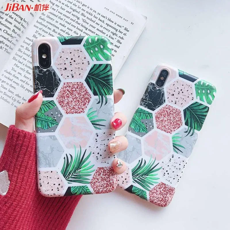 JIBAN Мода ретро Мрамор листьев чехол для iPhone XS Max X XR 6 S плюс 7 8 Чехол Мягкий IMD Fundas |