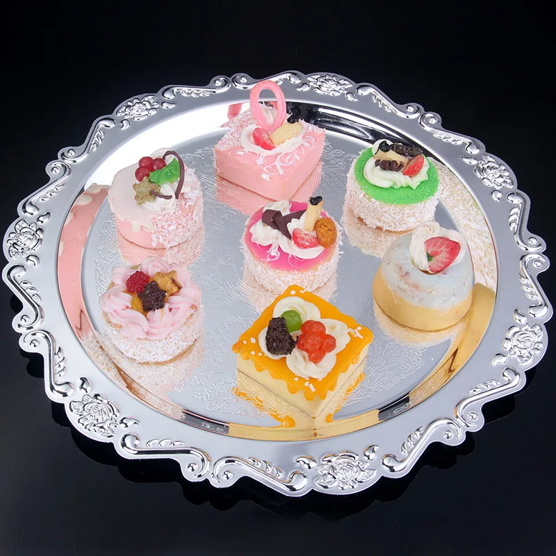 Metal Plate With Silver Color Serving cake Tray Cake Party and Wedding party Decoration Trays Cosmetics storage tray FT006A