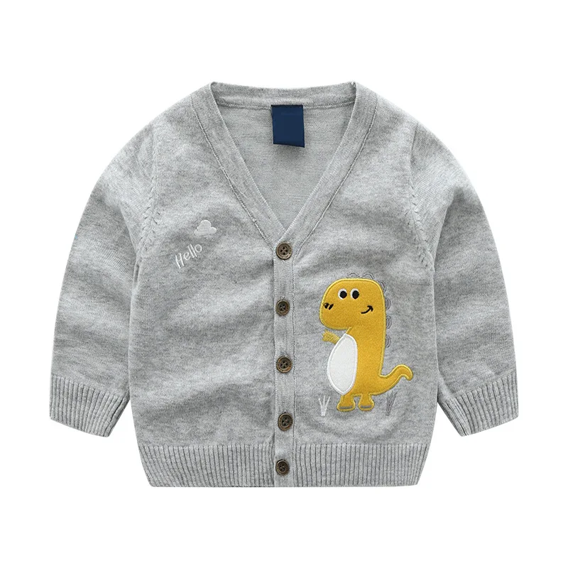 

Dinosaur Baby Sweater Kids Boys Girls V-Neck Cardigan Button Closure Solid Color Knitted Children's Top Coat Cotton Comfortable