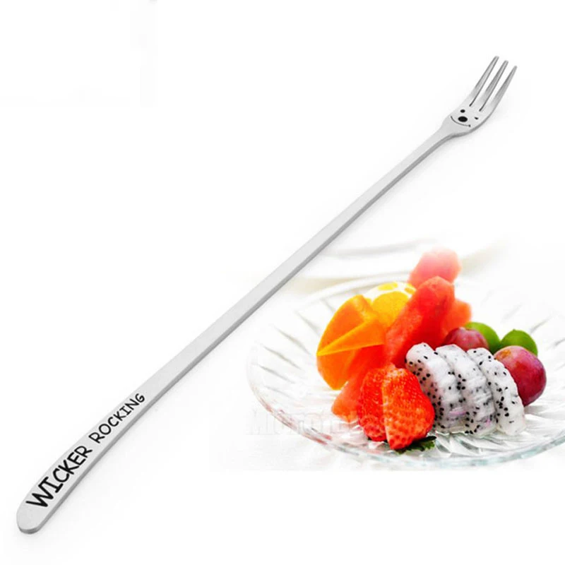 FHEAL Stainless Steel material Heavy Long Handle Cake Dessert Fruit Fork Cartoon smile Face Tableware Flatware - 