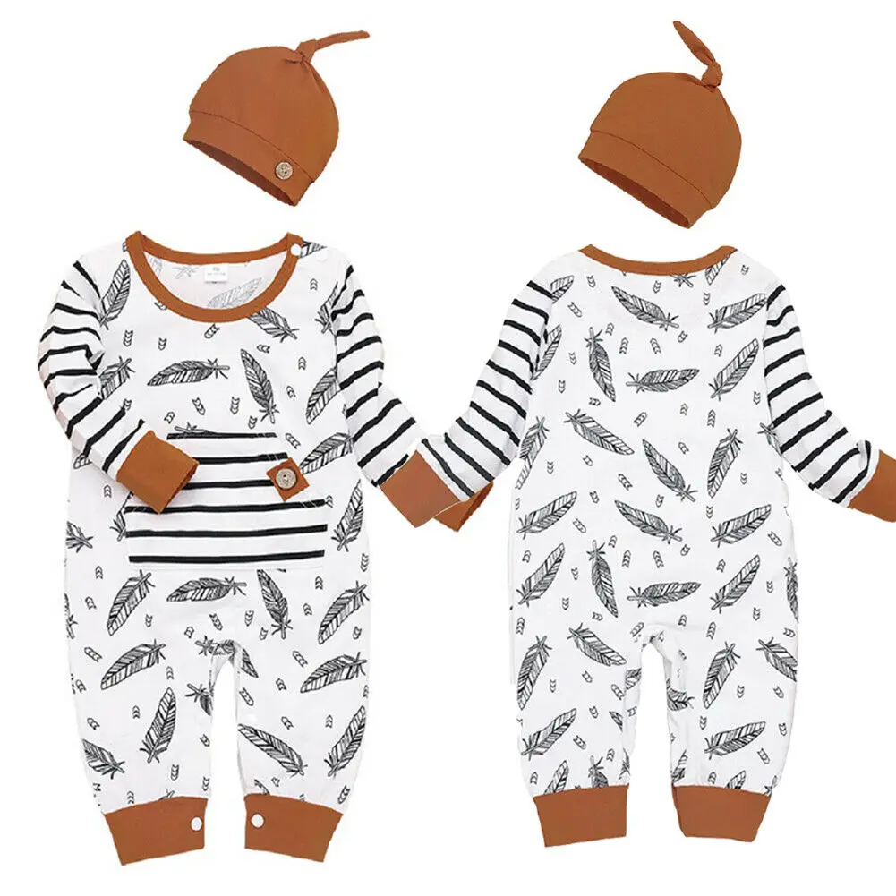 

New Autumn 2Pcs Kid Baby Girl Boy Feather Clothes Romper Jumpsuit Home Outfits
