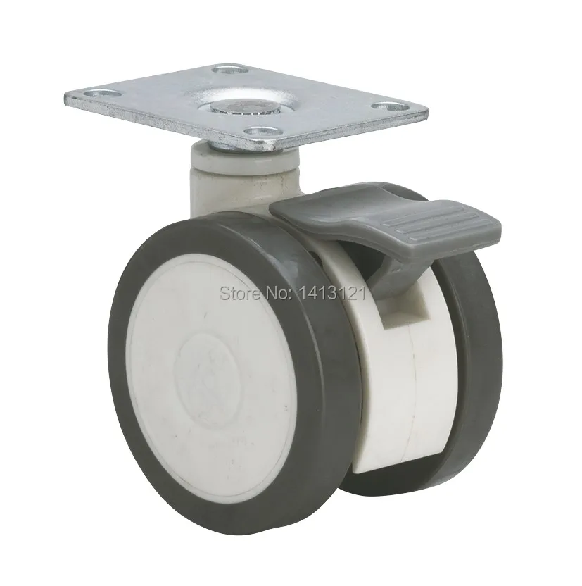 

free shipping flat furniture caster Full plastic with brake universal PU caster swivel Medical Equipment Instrument wheel