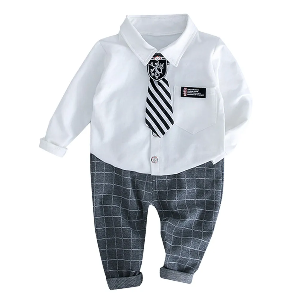 

Toddler Kids Boy Set Spring Casual Solid Kids Outfit For Boy Long Sleeve Clothes + Plaid Pants 2pcs Toddler Cildren Clothes Set