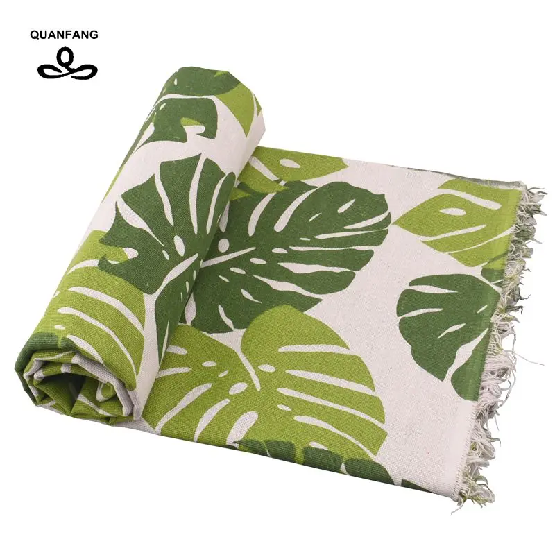 

QUANFANG Leaf Patterns Printed Cotton Linen Fabric For Patchwork Quilting,Sewing,DIY,Sofa,Table Cloth Furniture Half meter