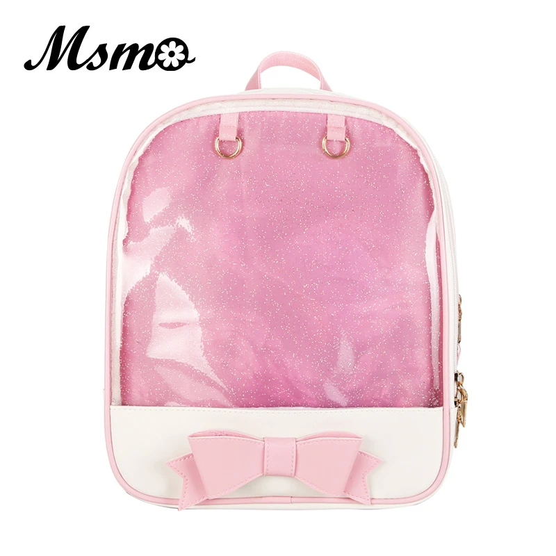 MSMO Kawaii Transparent Heart Window Lolita Student School Bag Backpack Candy Color Lovely Ita Bag Sweet Cute Girls Gift