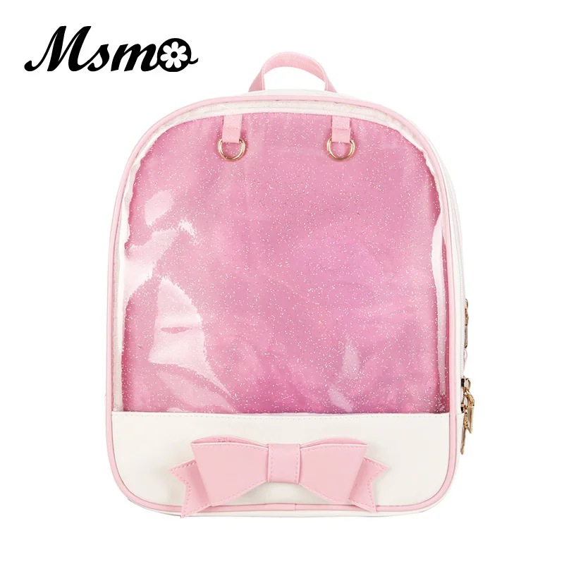 MSMO Kawaii Transparent Heart Window Lolita Student School Bag Backpack Candy Color Lovely Ita Bag Sweet