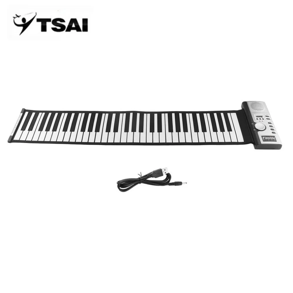 

TSAI 61 Keys 128 Tones Roll Up Electronic Piano Keyboard Digital Keyboard Piano Flexible Rechargeable Musical Instrument