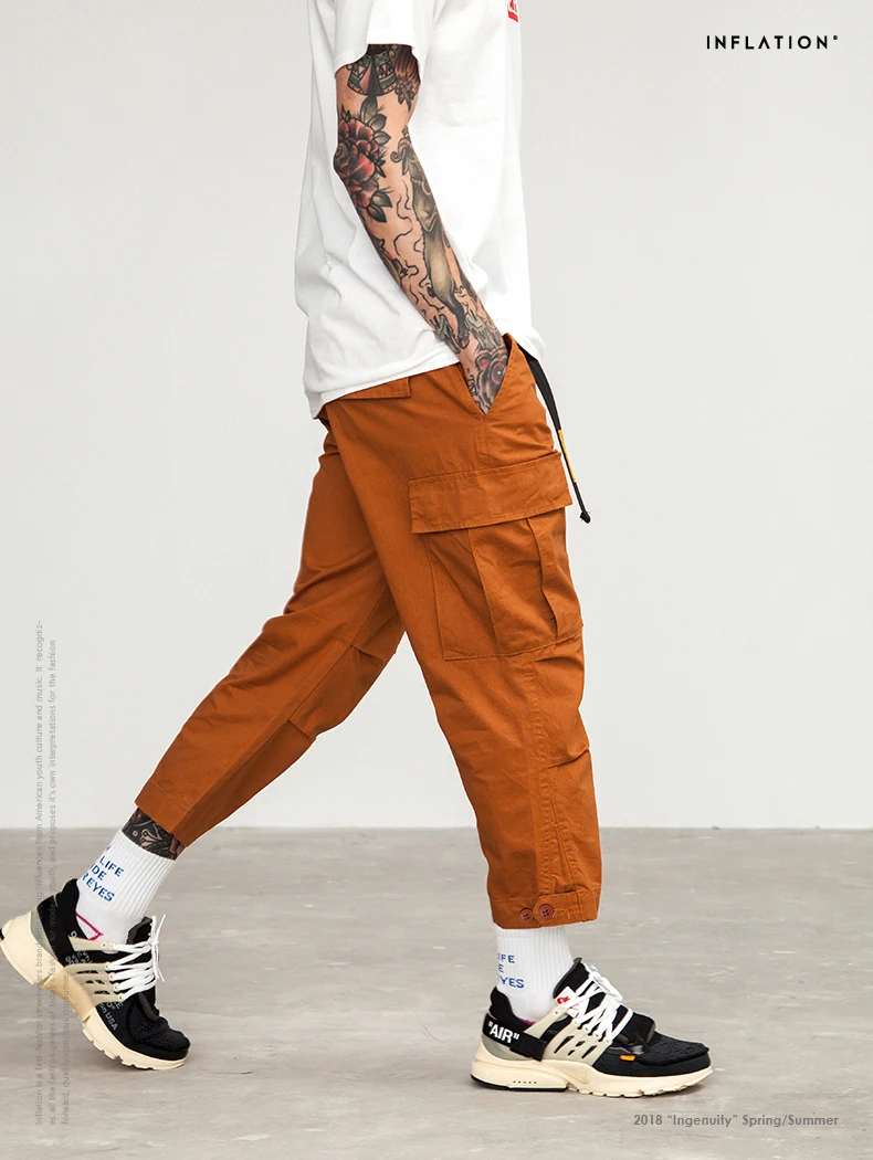 INFLATION Male Jogger Casual Plus Size Cotton Trousers Multi Pocket Military Style Army Green Orange Men's Cargo Pants 8403S 20