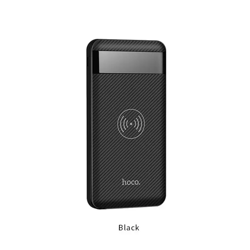 HOCO Qi Беспроводное зарядное устройство power Bank 10000 мАч портативный двойной USB с цифровым дисплеем внешний аккумулятор power bank для iphone X 8 - Цвет: black
