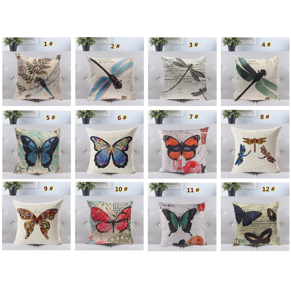 

Butterfly Dragonfly Series Printed Sofa Cushion Cover Home Decor Houseware Throw Pillowcase Linen Square Cushion Cojines