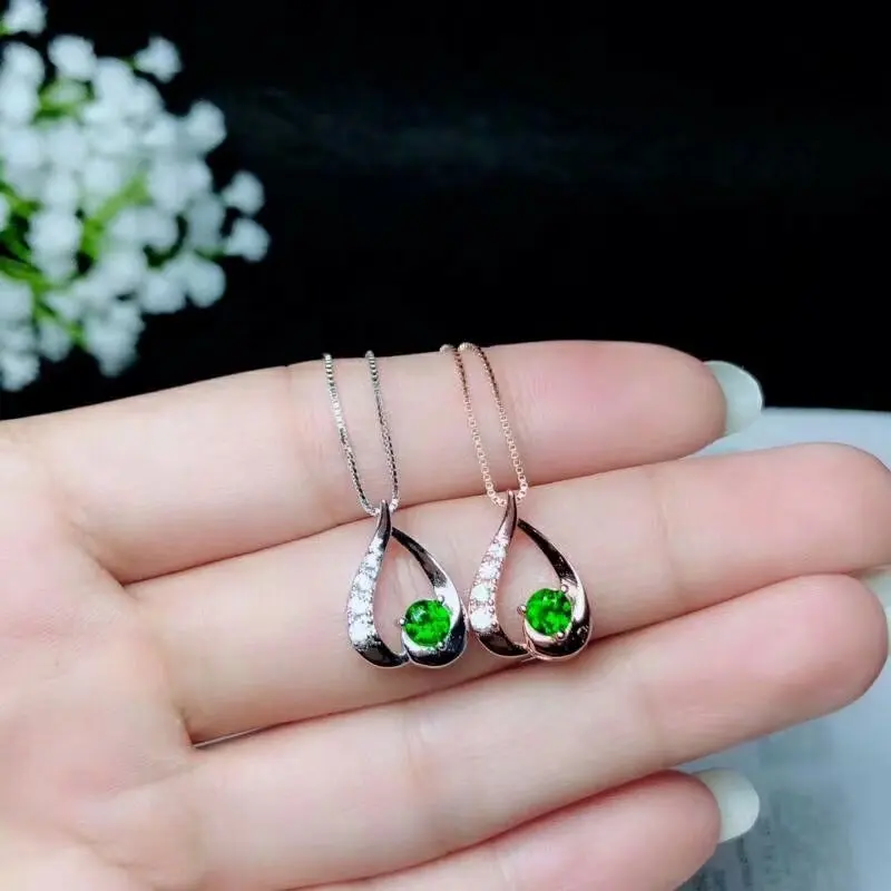 

shilovem 925 sterling silver real Natural diopside pendants fine Jewelry plant women trendy 4*4mm wholesale new bz040403agt