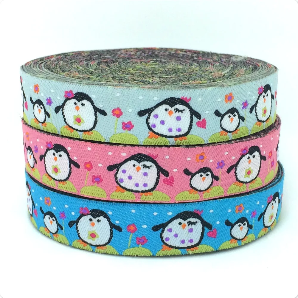 Nuovo Commercio All'Ingrosso 5/8 &Quot;(16 Mmx10Yards) 100% Poliestere Tessuto Jacquard Ribbon Con Il Pinguino Famiglia Felicità Per Il Cane Colla