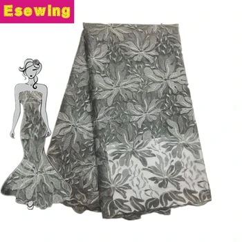 

African Lace Fabric 2018 Embroidered Nigerian Laces Fabric Bridal High Quality French Tulle Lace Fabric For Women Gray color