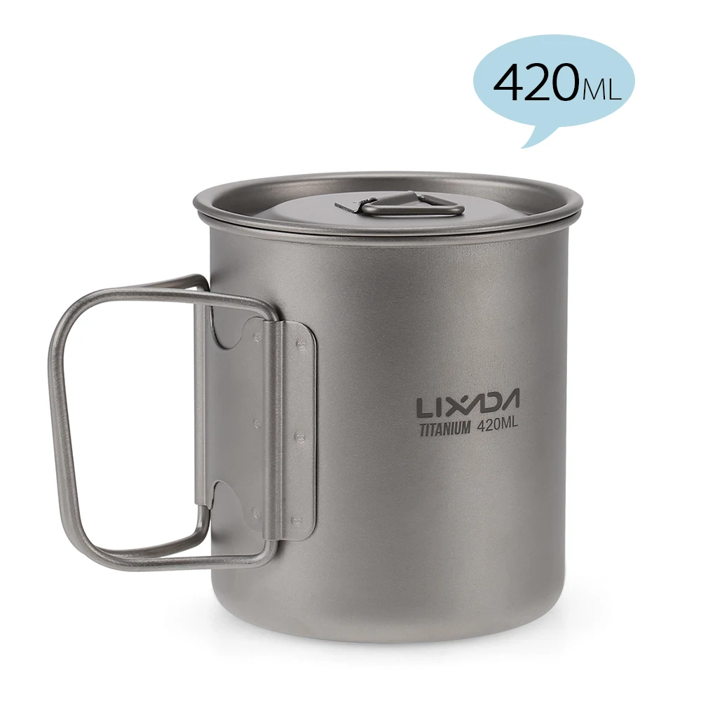 Lixada Titanium Cup Mug Pots Portable Cup Mug Outdoor Camping Picnic Water Cup Tableware Coffee Tea Pot 300/350/420/550/650/750