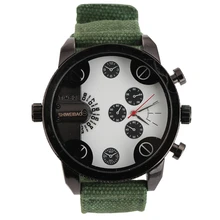 Shiweibao Men Luxury Military Doulbe Movement Stainless Steel Analog Sport Quartz Wrist Watch Canvas Strap