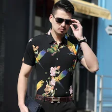Новые летние мужские рубашки с цветочным узором с коротким рукавом мужские повседневные платья рубашки с модным принтом платье рубашки для мужчин