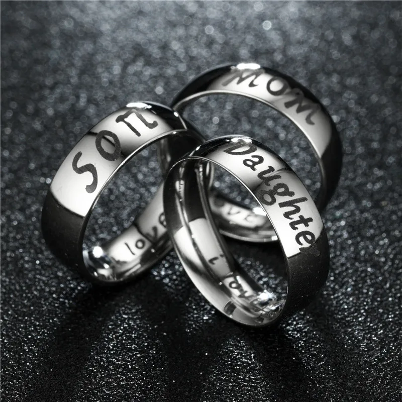 

HIP HOP Titanium Stainess Steel Elegant Family LOVE MOM SON DAUGHTER Ring For Men Jewelry 5-13 US Size