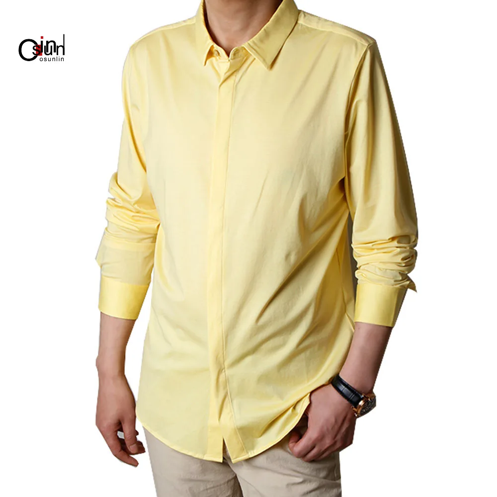 Osunlin мужские Hipster воротник стойка Slim Fit хлопок с длинным рукавом повседневное пуговицы подпушка платье рубашка