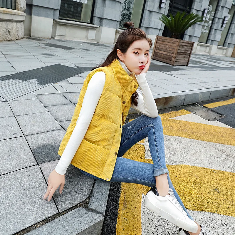 Hndjxxxy New Vintage 2019 autumn and winter women cotton vest jacket warm waistcoat stand collar female outwear vest coat