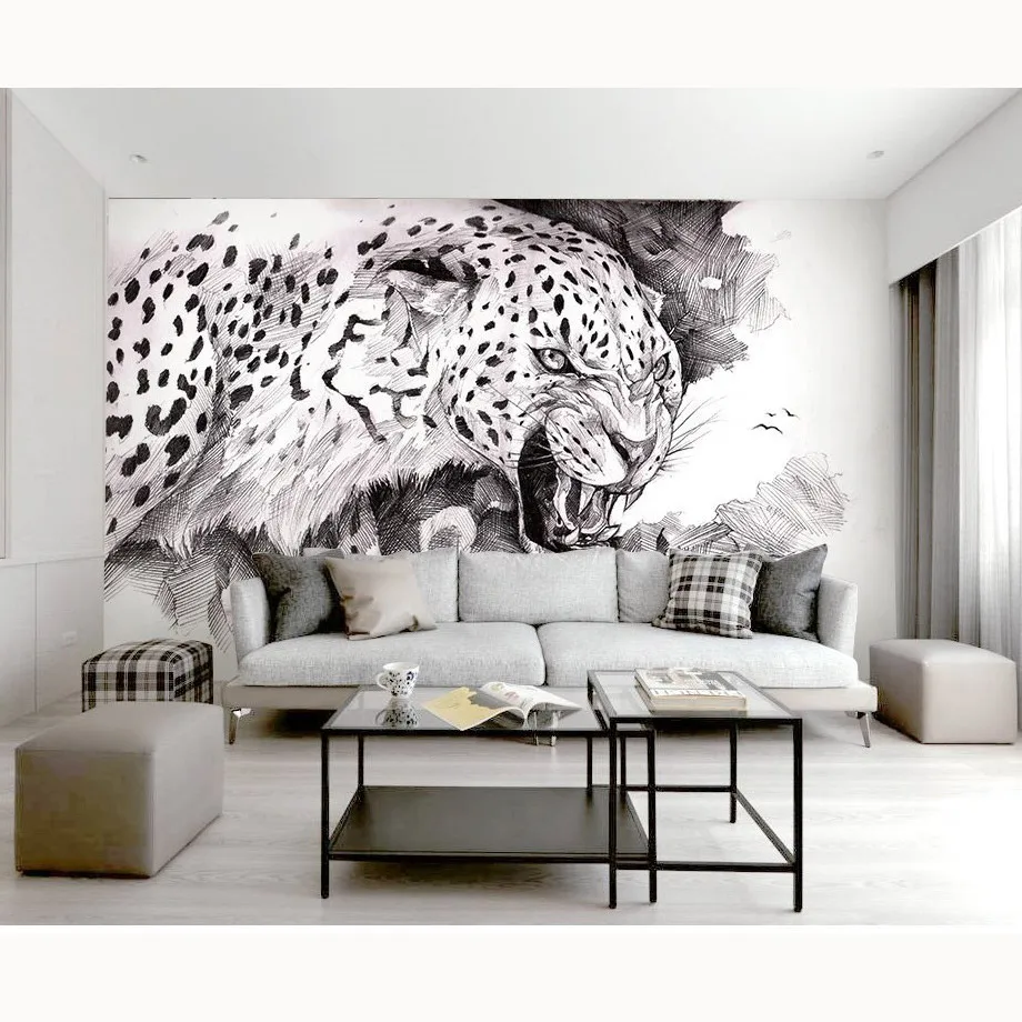 Us 15 49 49 Off Living Room Bedroom Painted Black White Leopard Photo Wall Papers Mural Home Decor Behang 3d Self Adhesive Vinyl Silk Wallpaper In