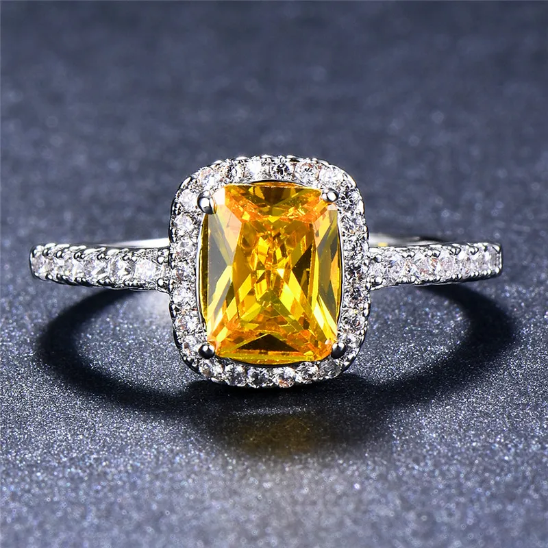 Crystal Rings Zircon Rings Stone Rings Wedding Rings Finger Rings Fashion Ring Fashion Rings Female Girl Big Crystal CZ Stone Ring Silver Color White Blue Purple Green For Women