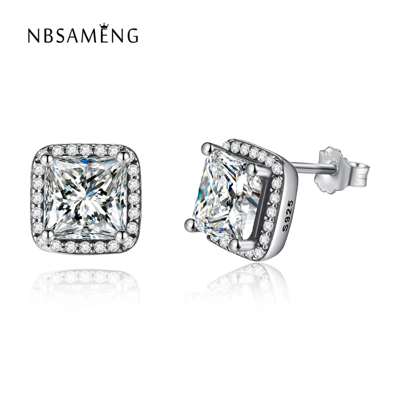 

Real 925 Sterling Silver Timeless Elegance With Clear Cubic Zirconia Original Pan Stud Earrings For Women Wedding Gift Jewelry