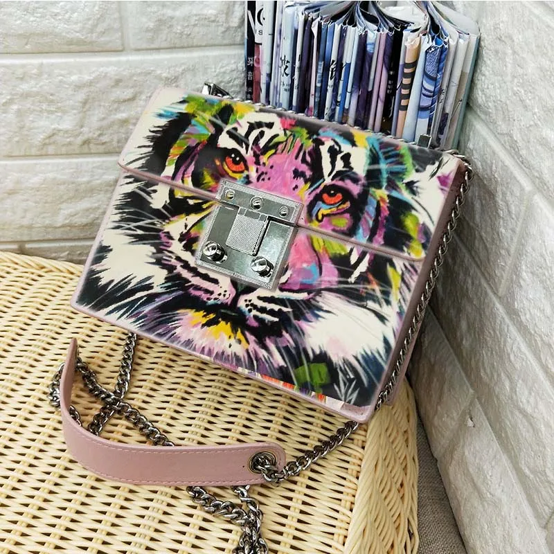Дизайнерская фирменная сумка с принтом тигра, Льва, короля из коровьей кожи, сумки с рисунком граффити, женская сумка-мессенджер, женская сумка через плечо - Цвет: tiger