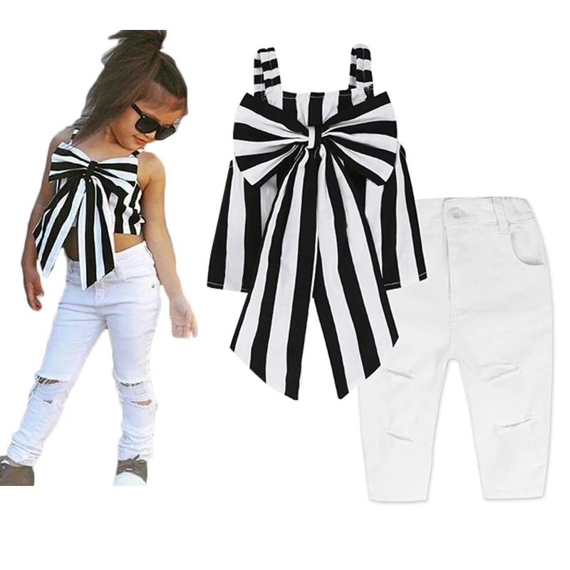 

2018 Girl Clothing Set 2Pcs Stripe Sling+ Pants Fashion Summer Style Children Clothes Suit Brand Kids Toddler Costumes Outfits