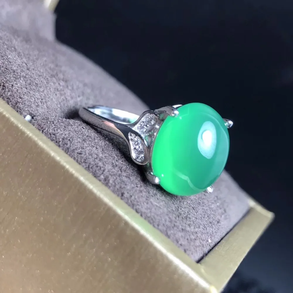 Натуральный зеленый халцедон кольцо, цена деятельности, 925 серебро, простой стиль, ослепительный