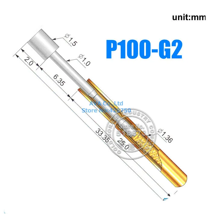 100 штук P100-G2 Диаметр 1,36 мм длина 33,35 мм 180 г пружинный Пробник Pogo Pin